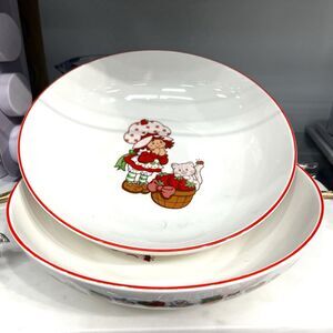 Strawberry Shortcake And Custard Dishes Pasta Bowl 9” Ceramic Set Of 2 NEW